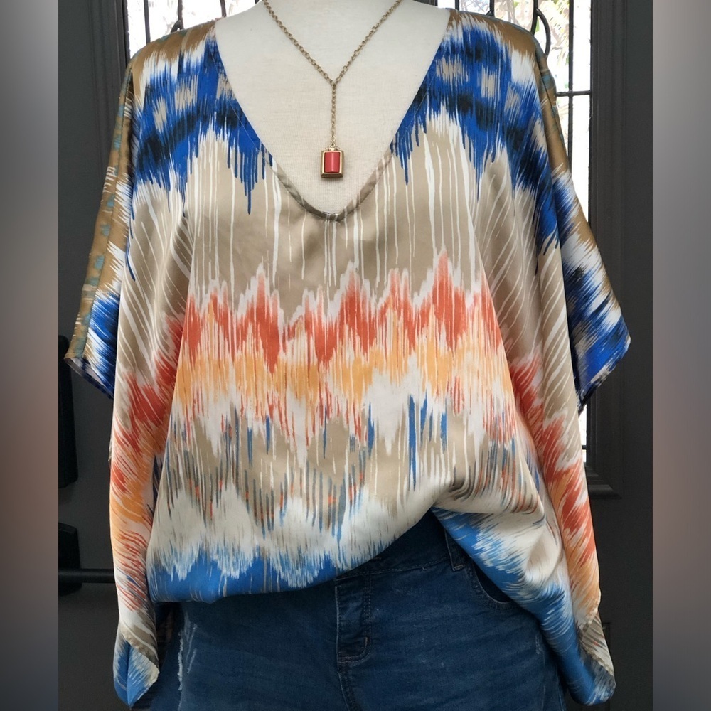Chicos Chevron Print V-Neck Shawl Poncho